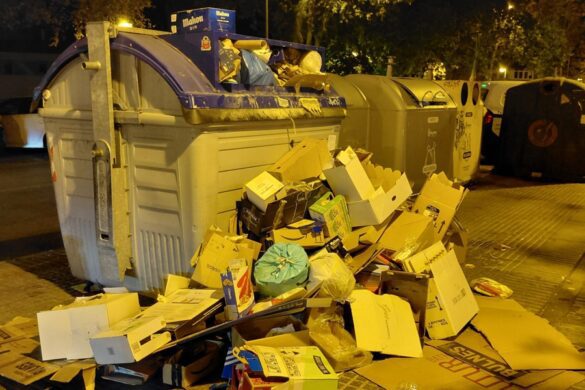 Contenedor de recogida de papel y cartón sin recoger